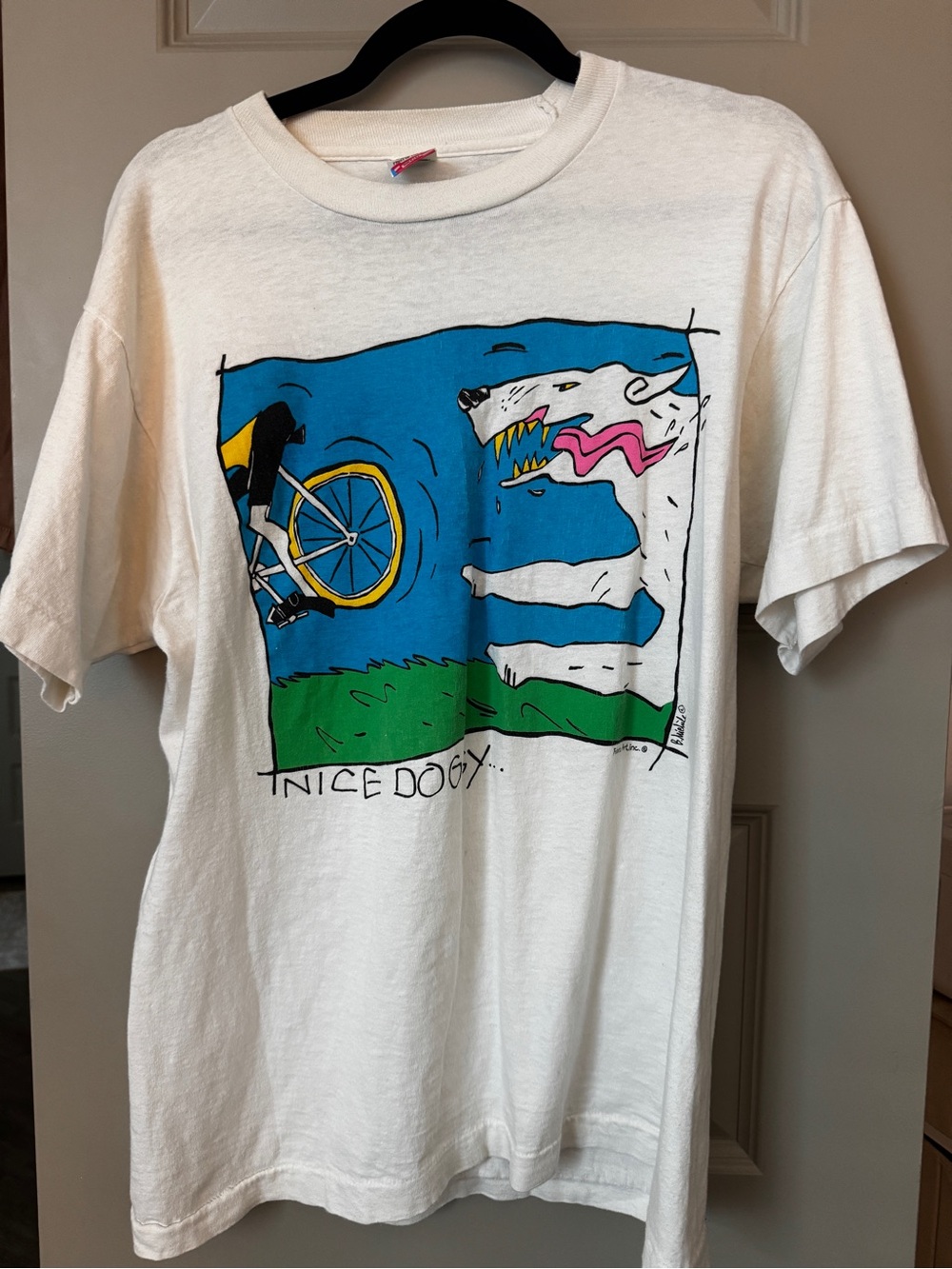 Vintage 80’s Fruit of the Loom White 'Nice Dogy' Graphic Tee